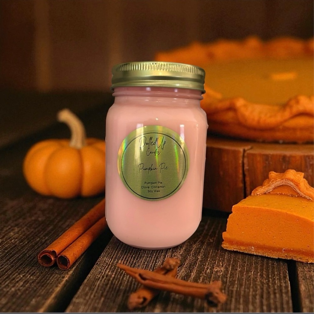 16oz Pumpkin Pie Candle | Hand Poured Soy Wax Mason Jar | Fall Scent